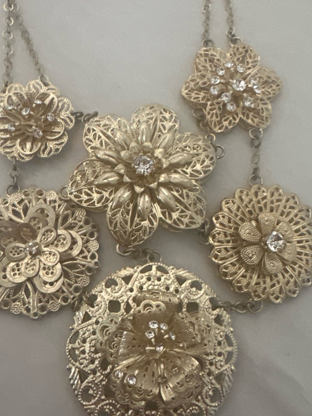 Gold Filigree Floral Statement Necklace - Women Jewelry - Picture 3 of 3